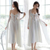 Sexy Perspective Mesh Guaze Robe & Gowns Set Slim Beauty Back Nightgowns Thin V-neck Long Sling Nightdress Sleepwear Sets