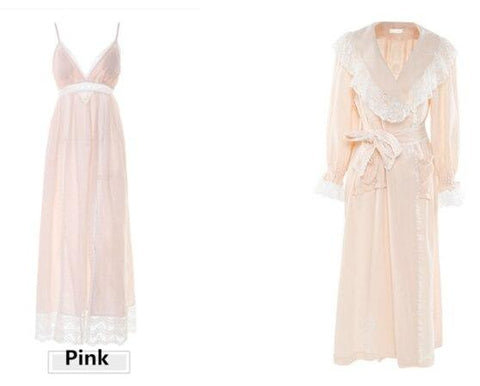 Elegant Retro Robe Women Sexy Robe set Lace Long Gowns Nightgown Lady Two Pieces Lady Robe Sleepwear Bride Comfortable