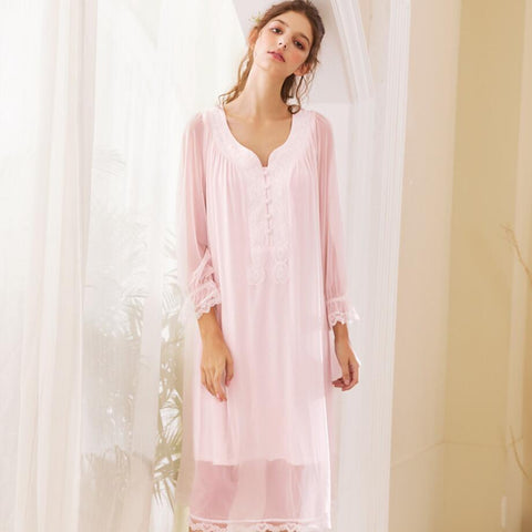 2019 Autumn Women's Lolita Princess Sleepshirts Vintage Palace Style Lace Mesh Nightgowns Nightdress Sleep Loungewear r1464