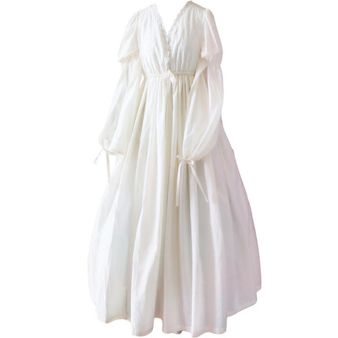 New Vintage Sexy V Collar Backless Sleepwear Women Lace Embroidred Long Nightgown White Night Dress Lolita Princess Home Dress