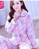 Thickening Women Winter Flannel Pajamas Female Coral Fleece Pajama Sets Sleepwear Velvet Long-sleeve Casual Nightgown B-5995