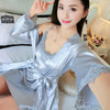2019 summer sleepwear women nightgown nightwear faux silk nightgowns dressing gown long pijama set female robe night dress