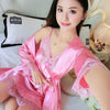 2019 summer sleepwear women nightgown nightwear faux silk nightgowns dressing gown long pijama set female robe night dress