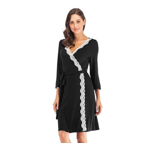 2019 Summer Women Sleepwear Robe Sexy Night Robes Long Sleeve Lace Patchwork Dressing Gown Kimono Robe Nightgown Woman Nightwear