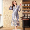 New Grey Satin Chinese Style Women Robe Charming Female Sleepwear Summer Long Nightgown Vintage Home Wear Elegant Kimono