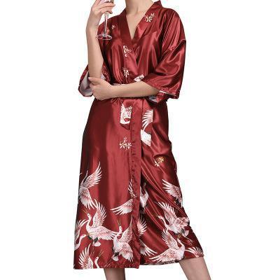New Grey Satin Chinese Style Women Robe Charming Female Sleepwear Summer Long Nightgown Vintage Home Wear Elegant Kimono
