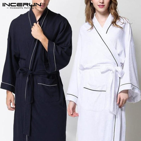 Plus Size Women Men Robe Pajamas Long Sleeve Kimono Sleepwear Belted Solid Couple Male Ladies Nightgown Comfy Bathrobes Homewear