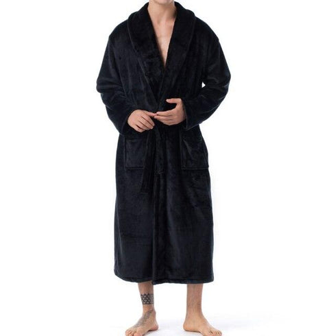 Winter Thick Warm Female Flannel Kimono Robe Lovers Couple Women Men Nightgown Bath Gown Sleepwear Large Long Nightwear Blue Xxl