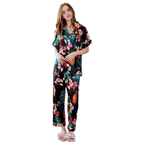 Faux Silk Women's Pajamas Sexy Long Sleeve Trousers Suit Nightdress Sleepwear Nightgowns  Nightwear Home Dress Dressing Gown