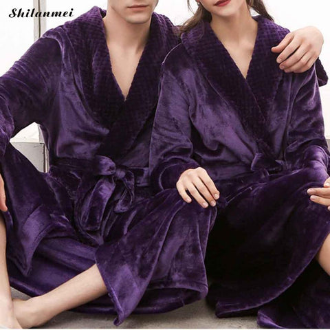 Winter Fashion Coral Fleece Men'S Robe Kimono Bathrobe Nightgown Thick Warm Long Sleeve Belted Sleepwear Bath Night Gown Couple