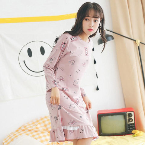 Yidanna new women's sleepwear hat cotton nightgowns sleepshirts in autumn long sleeve lounge for girl onesies winter nightdress