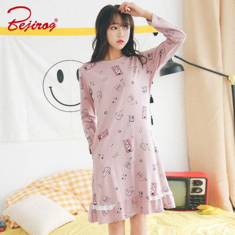 Yidanna new women's sleepwear hat cotton nightgowns sleepshirts in autumn long sleeve lounge for girl onesies winter nightdress