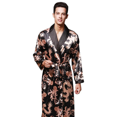 Autumn New Long-Sleeved Couple Robe Men's Bathrobe Kimono Home Male Nightgown Printed Geometric Robes V-neck Satin Sleepwear