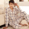 Plaid Pyjama Set Men Sleepwear Long Sleeve Turn-down Collar Cotton Pajamas for Men Nightgown Male Home Wear Casual Indoorwear