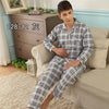 Plaid Pyjama Set Men Sleepwear Long Sleeve Turn-down Collar Cotton Pajamas for Men Nightgown Male Home Wear Casual Indoorwear