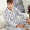 Plaid Pyjama Set Men Sleepwear Long Sleeve Turn-down Collar Cotton Pajamas for Men Nightgown Male Home Wear Casual Indoorwear