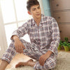 Plaid Pyjama Set Men Sleepwear Long Sleeve Turn-down Collar Cotton Pajamas for Men Nightgown Male Home Wear Casual Indoorwear