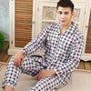 Plaid Pyjama Set Men Sleepwear Long Sleeve Turn-down Collar Cotton Pajamas for Men Nightgown Male Home Wear Casual Indoorwear