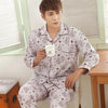 Plaid Pyjama Set Men Sleepwear Long Sleeve Turn-down Collar Cotton Pajamas for Men Nightgown Male Home Wear Casual Indoorwear
