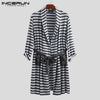 INCERUN Men's Literary Nightgown Striped Lapel Pocket Long Sleeve New 2019 Loose Tie Long Paragraph Fashion High Quality Robe