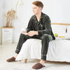 Chinese Brand Designer Men 2PC Velour Pajamas Set Loose Long Sleeve Long Pants Sleepwear Autumn Winter Nightgown Leisure wear