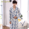 Mens Robe Nightgown Cardigan Plush 100% Cotton Knitted Floral Print Pocket Belt Long Sleeves Robes Bathrobe Kimono Men Sleepwear