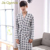 Mens Robe Nightgown Cardigan Plush 100% Cotton Knitted Floral Print Pocket Belt Long Sleeves Robes Bathrobe Kimono Men Sleepwear