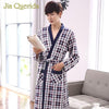 Mens Robe Nightgown Cardigan Plush 100% Cotton Knitted Floral Print Pocket Belt Long Sleeves Robes Bathrobe Kimono Men Sleepwear