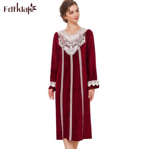Fdfklak Sweet nightgowns women long sleeve nightdress female sleepwear long princess nightshirt large size loose sleepshirt