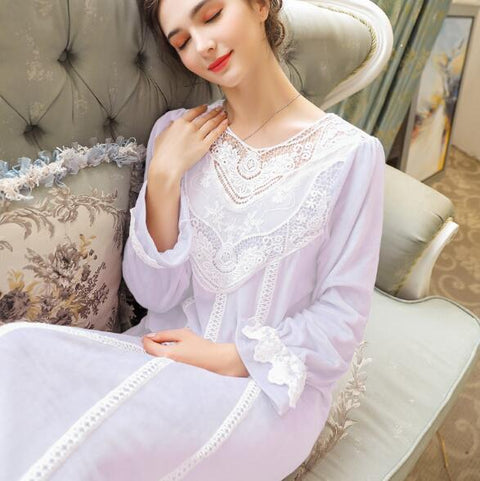 Fdfklak Sweet nightgowns women long sleeve nightdress female sleepwear long princess nightshirt large size loose sleepshirt