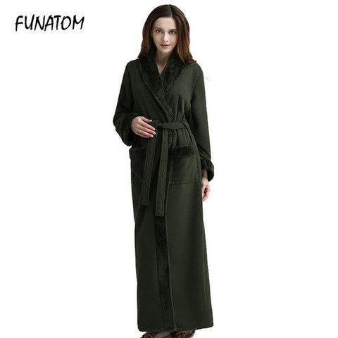 Woman Long Nightgown Robe Winter Thick Warm Robes Coral Fleece Sleepwear BathRobe Felmale Hotel Spa Plush Bath Robe Kimono