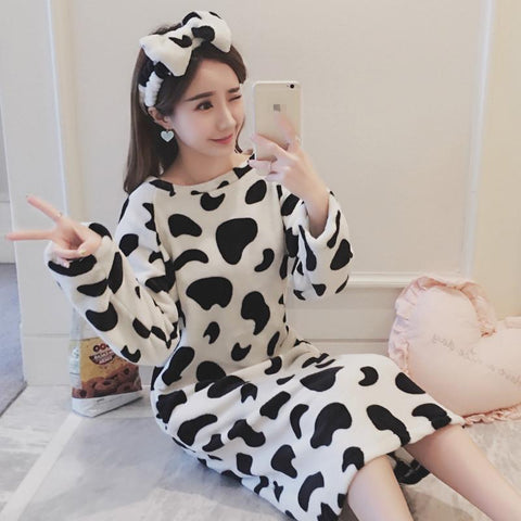 Winter Sexy Women Flannel Night Dress Girls Cartoon Pajamas Robes Long Sleeve Warm Sleepwear Women's Nightgown Homewear Bathrobe