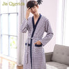 Sleepwear Mens Bathrobes 100% Cotton Plaid Print Design Knitted Pocket Long Sleeves Loose Belt Robe Plush Cardigan Nightgowns