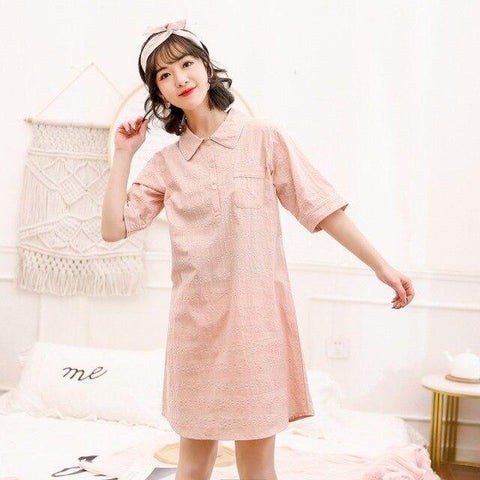 Summer 100% Cotton Woman Night Sleepwear Plus Size Nightgowns Half  Long Nightgown Solid Sleeping Dress Sleep Dress Sleepshirts