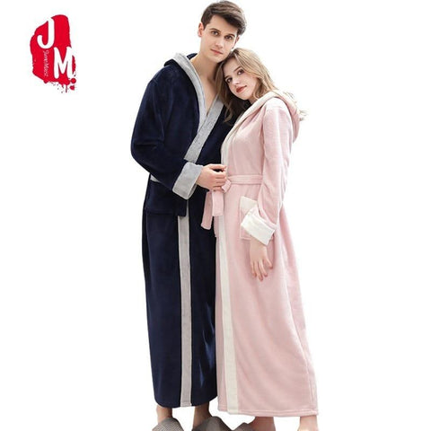 Winter Ankle-Length Warm Robe Thick Men Women Coral Fleece Kimono Bathrobe Lovers Couple Nightgown Gown Sleepwear Long Nightwear