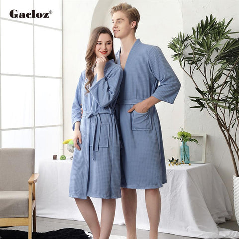 Gacloz Lovers Waffle Bathrobes Summer Thin Kimono Robe Women Men Nightgown Sleepwear Plus Size 3XL