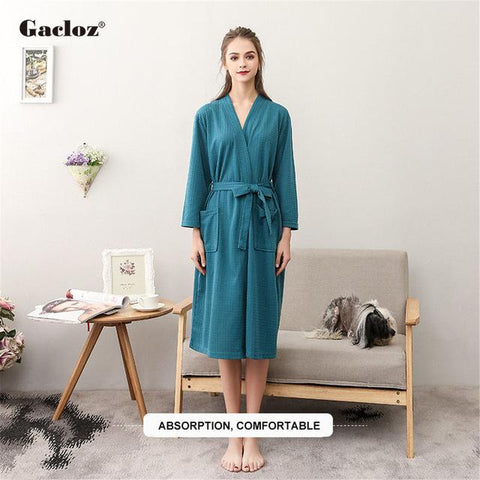 Gacloz Lovers Waffle Bathrobes Summer Thin Kimono Robe Women Men Nightgown Sleepwear Plus Size 3XL