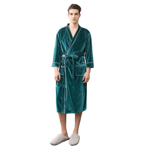 Winter Warm Men Home Clothes Velvet Soft Bathrobe Long Kimono Robe Dressing Gown Solid Sleepwear Male Long Sleeve Nightgown