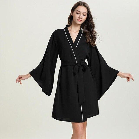 White Sexy Women Robe V-Neck Sleepwear Rayon Nightgown Summer Kimono Bath Gown Long Sleeve Nightwear Nightdress Home Wear S-XL