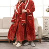 Soft Winter Flannel Coral Fleece Couple Lover's Robe Kimono Bathrobe Nightgown Thick Warm Long Sleeve Sleepwear Bath Night Gown