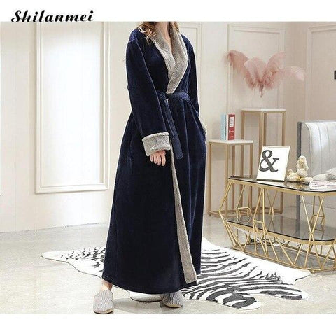 Winter Thick Warm Female Fleece Kimono Robe Lovers Couple Nightgown Super Soft Bath Gown Sleepwear Long Nightwear Home Dress