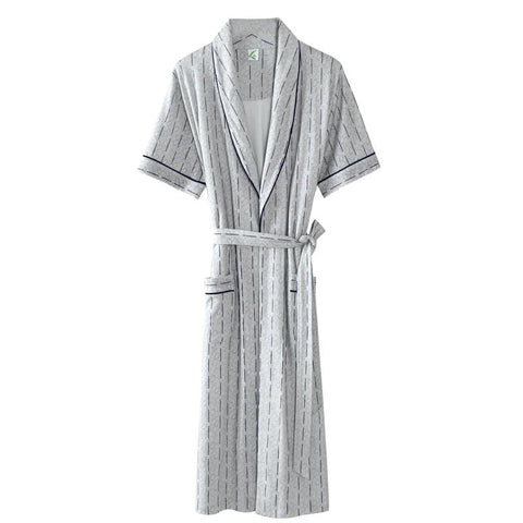 Striped print bathrobe men cotton short sleeve sleepwear nightgown mens thin long robes soft summer home hotel summer