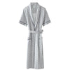 Striped print bathrobe men cotton short sleeve sleepwear nightgown mens thin long robes soft summer home hotel summer