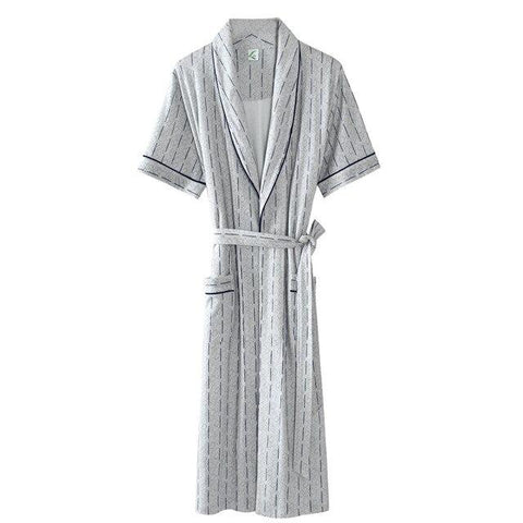 Striped print bathrobe men cotton short sleeve sleepwear nightgown mens thin long robes soft summer home hotel summer