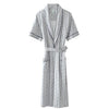 Striped print bathrobe men cotton short sleeve sleepwear nightgown mens thin long robes soft summer home hotel summer