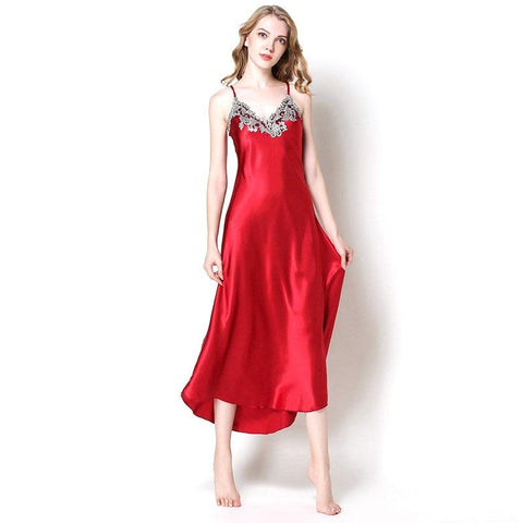 Ladies Sexy Silk Satin Nightgown Sleeveless Nighties Nightdress V-neck Sleep Long Shirt Summer Nightwear Night Dress For Women