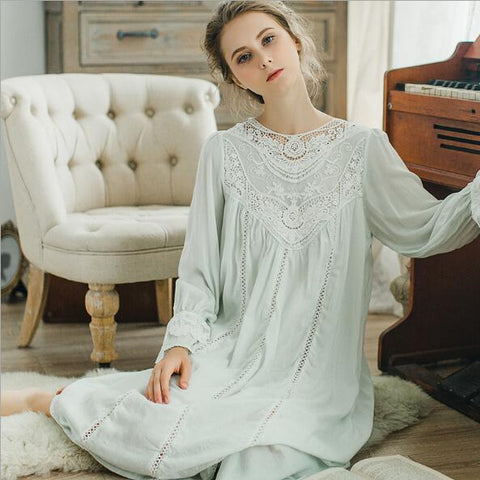 Fdfklak Lace Sleepwear Night Dresses Spring Autumn Long Sleeve Cotton Princess Nightgown Ladies Lingerie Long Nightgown Q840