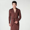 Coffee Men Kimono Bathrobe Gown Long Sleeve Robe Nightgown Summer Casual Sleepwear Modal Pijamas Nightwear Size L XL XXL