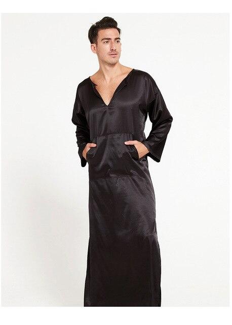 Dubai Style Mens Full Length Robe Summer NEW Kimono Bathrobe Gown Silky Satin Sleepwear Home Clothes Solid Nightgown Nightwear