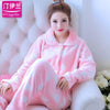 Thickening women winter flannel pajamas coral fleece pajama sets sleepwear velvet long-sleeve casual nightgown